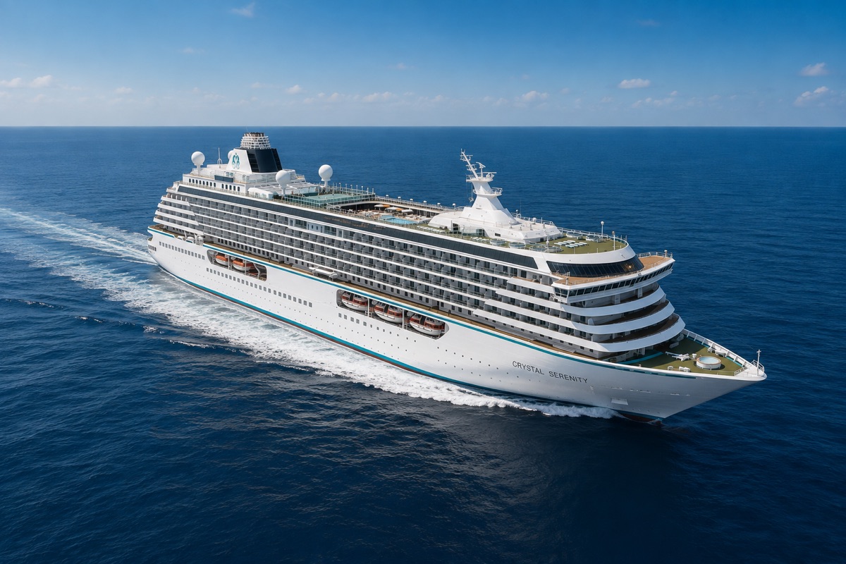 The Crystal Serenity cruising on open ocean
