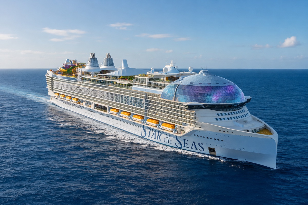 The Royal Caribbean ship Star of the Seas at sea on a clear day